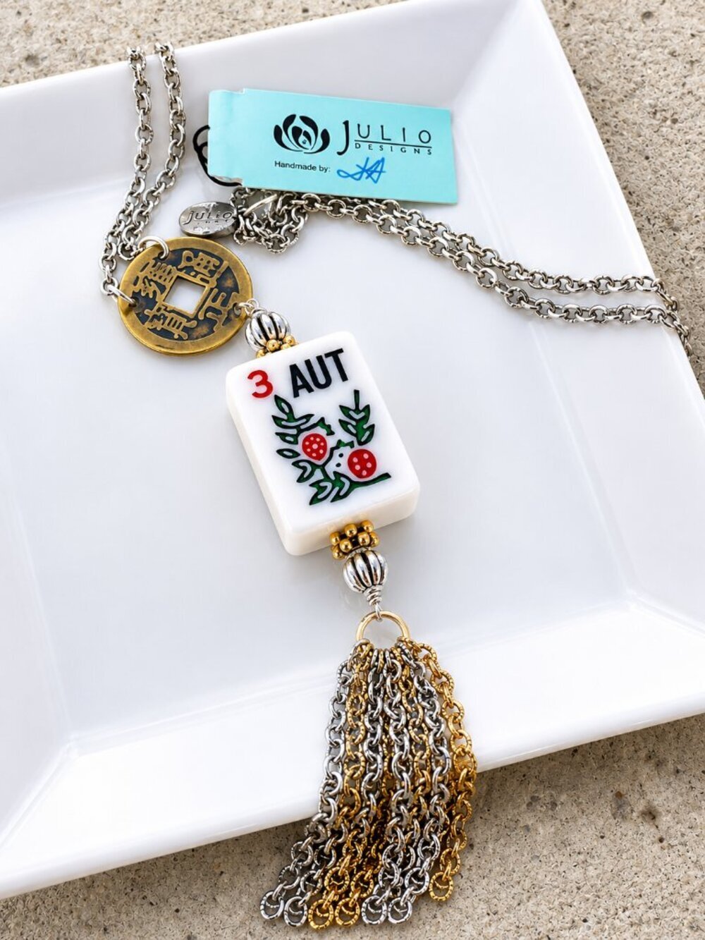 Autumn! Julio Designs Mahjong Tile Tassel Necklace - Autumn - NWT